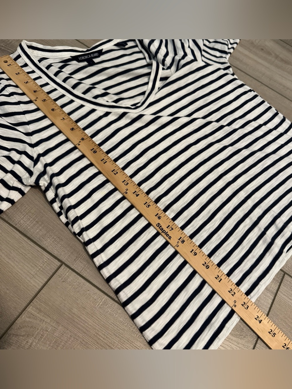 Veronica Beard Netto Striped Cotton T-Shirt Off White Marine Stripe Womens L - Picture 9 of 13